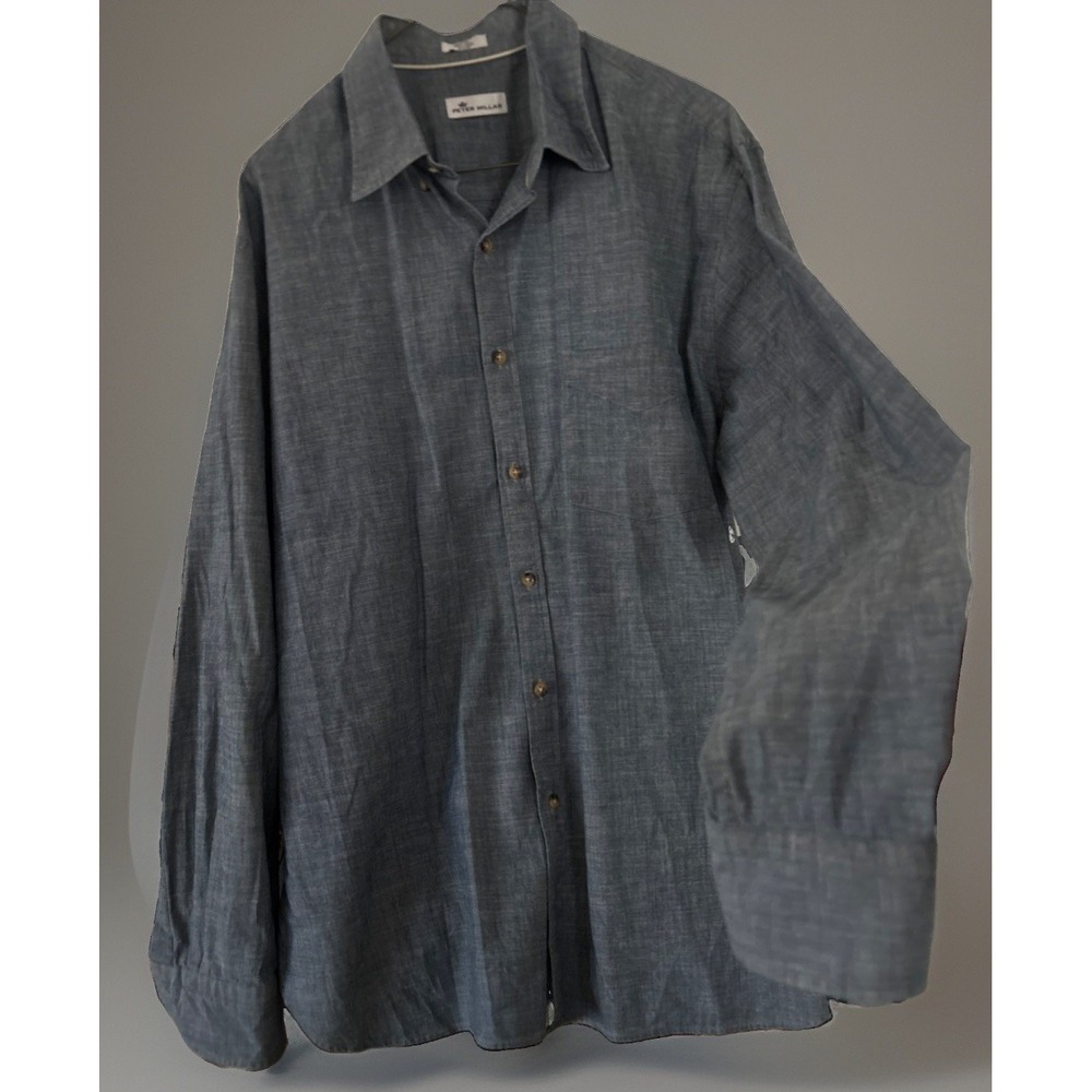 Peter Millar Collection Light Blue Melange Long Sleeved 100% Cotton Turkey Large